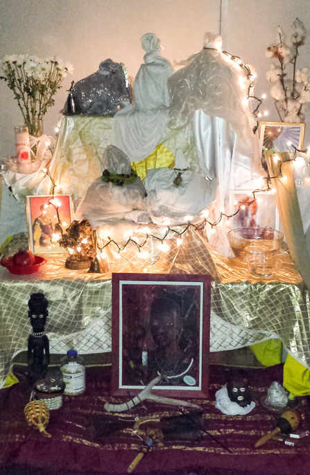 Shrine for Obatala, Oshun, Ochoosi, Eshu