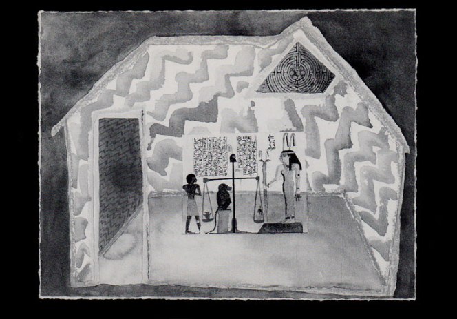 Ma'at's House, B&W postcard version, 4x6 inches, © 1984, 1988