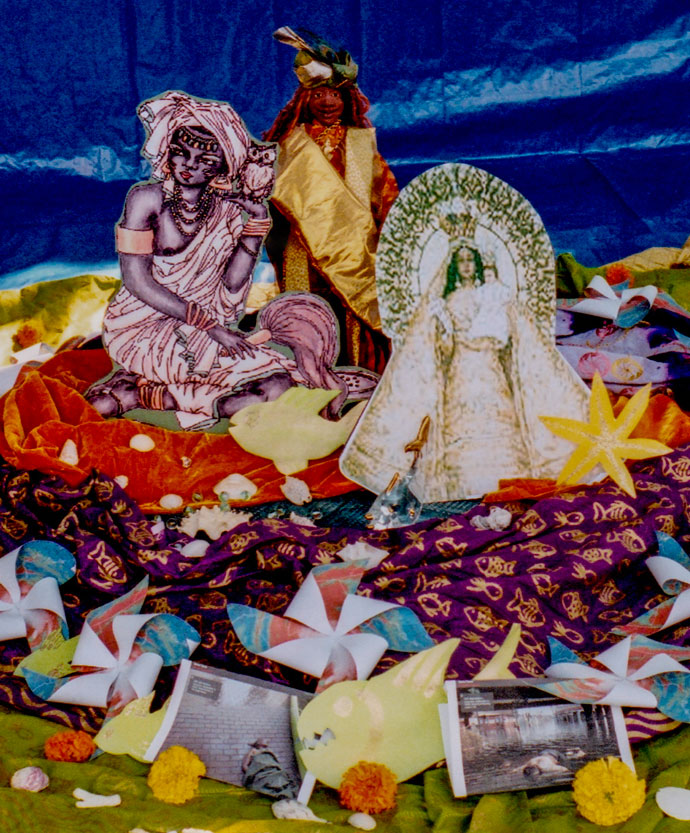 Oshun, La Virgen de Caridad del Cobre, Egun (ancestor) doll - Detail of the sweet waters section of the altar